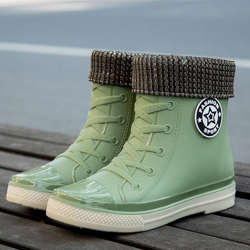 [A Generation Of Hair] Waterproof Shoes Women'S Rain Shoes Short Tube Students Korean Version Of Velvet Cotton Warm Non-Slip Rain Boots Plastic - Image 4